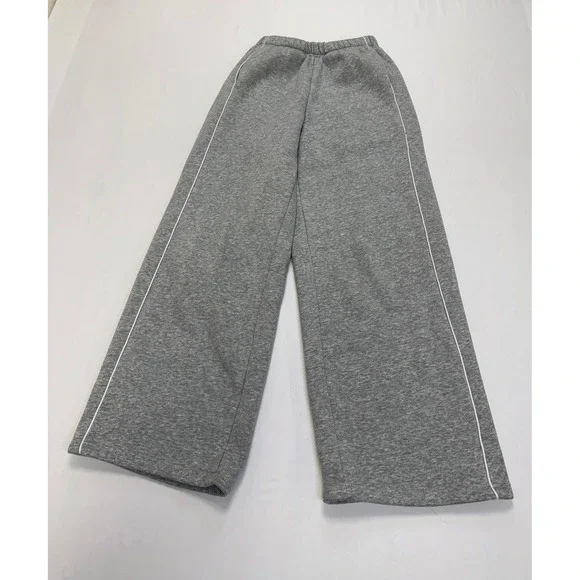 Edikted Grey Wide Leg Sweatpants White Piping Detail Women's XS Baggy Joggers - Picture 1 of 11